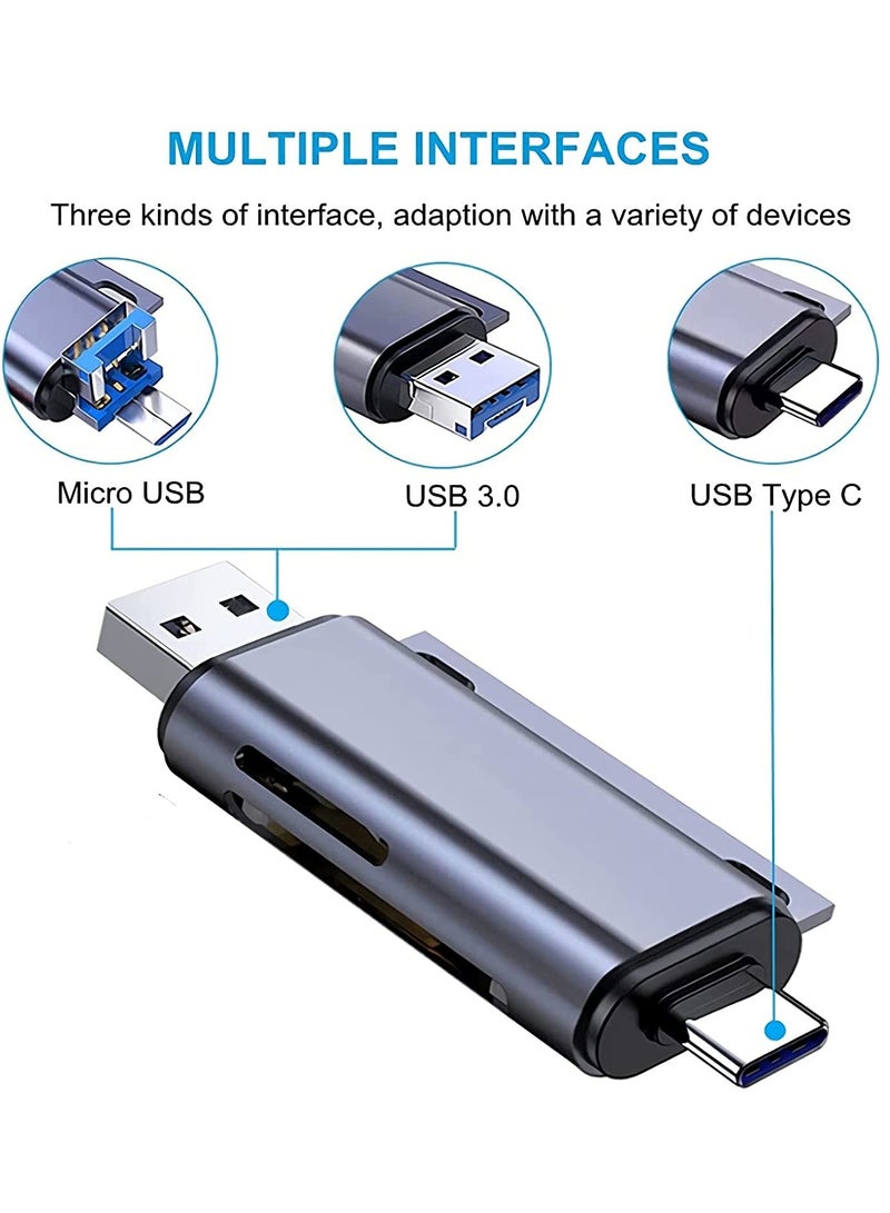 SD Card Reader, 3-in-1 USB C Memory Card Reader, USB 3.0 Card Reader Adapter for TF SD Micro SD SDXC SDHC MMC RS-MMC Micro SDXC Micro SDHC UHS-I for MacBook, PC, Laptop, Smart Phones, Tablets