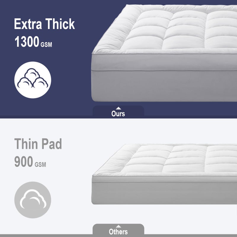 HYPREST Extra Thick Mattress Topper Queen, Pillow Top Mattress Topper Overfilled 1300 GSM Down Alternative for Back Pain, Cotton Super Soft Quilted Cooling Mattress Pad 8-24" Deep Pocket - Image 3