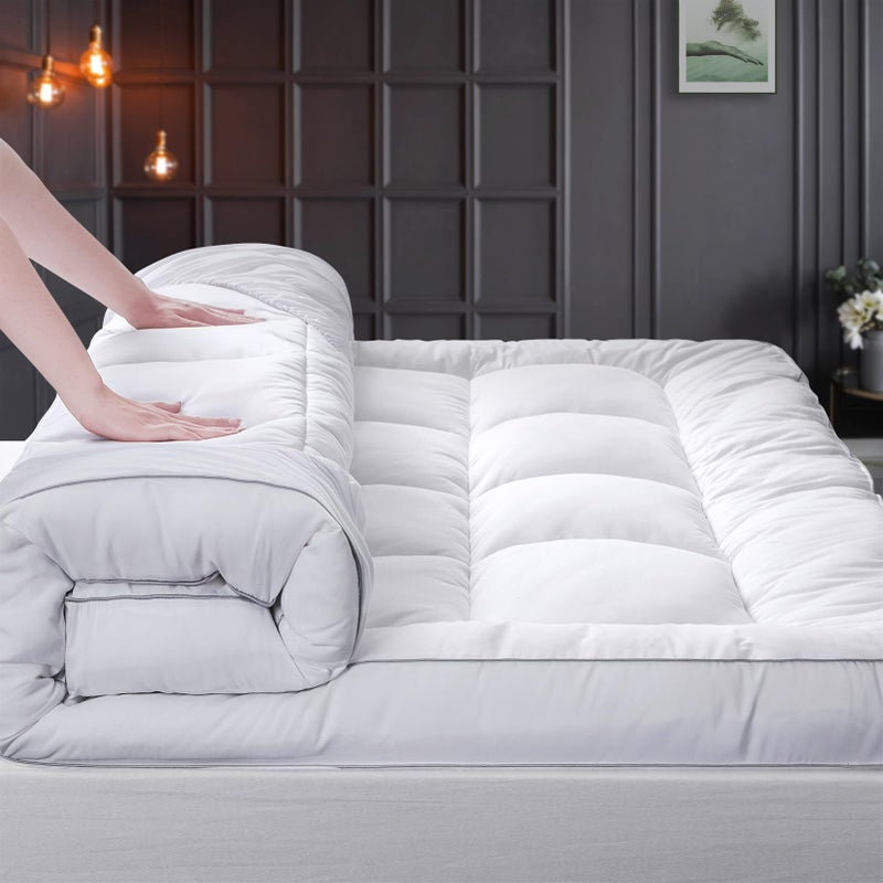 HYPREST Extra Thick Mattress Topper Queen, Pillow Top Mattress Topper Overfilled 1300 GSM Down Alternative for Back Pain, Cotton Super Soft Quilted Cooling Mattress Pad 8-24" Deep Pocket - Image 1