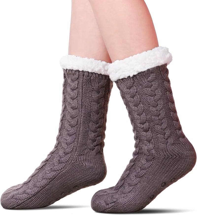 SDBING Women's Winter Super Soft Warm Cozy Fleece Lined Fuzzy Slipper Socks with Grippers - Image 1