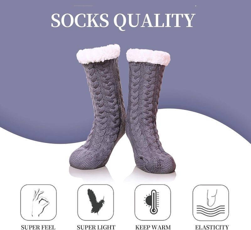 SDBING Women's Winter Super Soft Warm Cozy Fleece Lined Fuzzy Slipper Socks with Grippers - Image 5