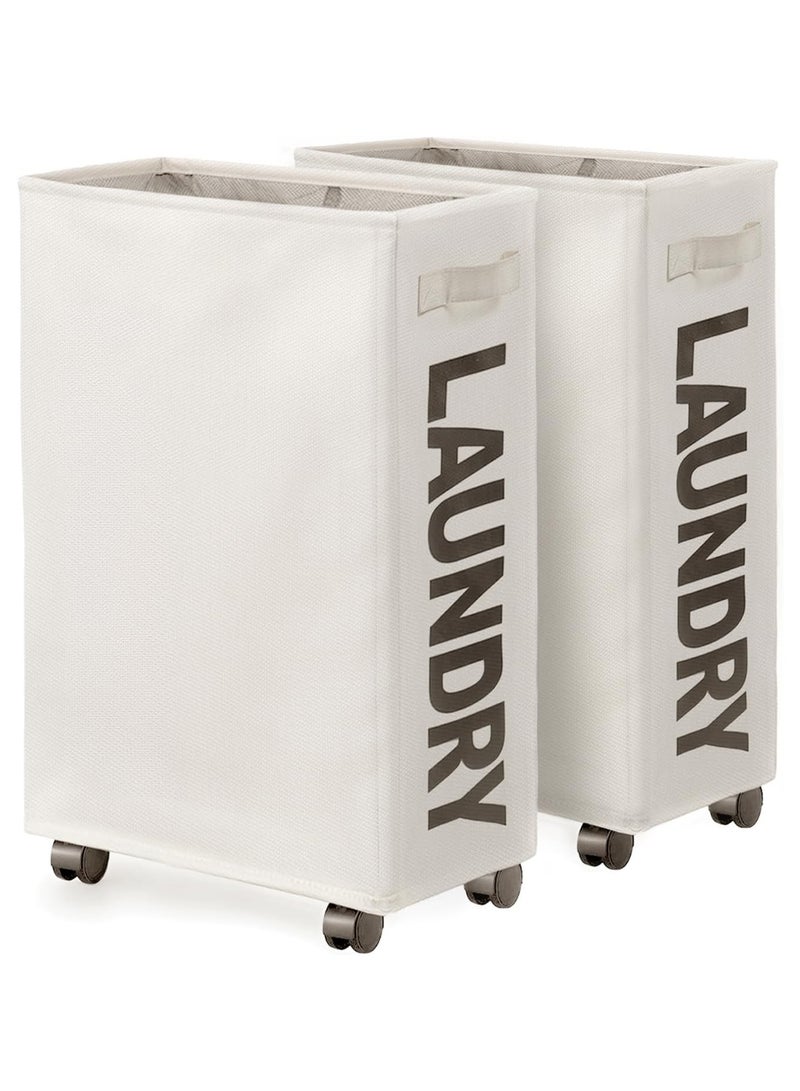 2 سلة الغسيل الصغيرة المتدحرجة، حمالة الغسيل المتدحرجة، فرزة الغسيل القابلة للطي، سلة تخزين الملابس المتسخة مع عجلات ومقابض - Image 1