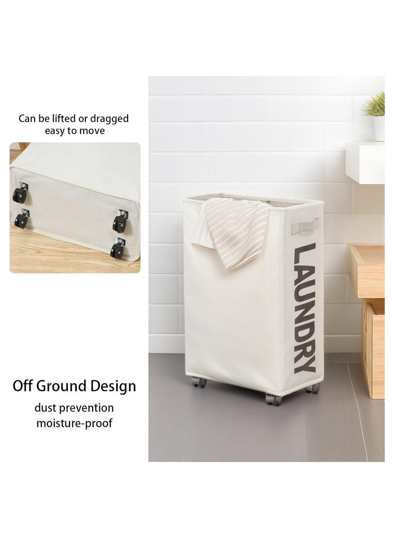 2 سلة الغسيل الصغيرة المتدحرجة، حمالة الغسيل المتدحرجة، فرزة الغسيل القابلة للطي، سلة تخزين الملابس المتسخة مع عجلات ومقابض - Image 3