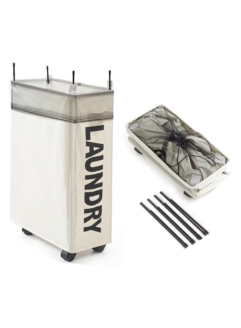 2 سلة الغسيل الصغيرة المتدحرجة، حمالة الغسيل المتدحرجة، فرزة الغسيل القابلة للطي، سلة تخزين الملابس المتسخة مع عجلات ومقابض - Image 4