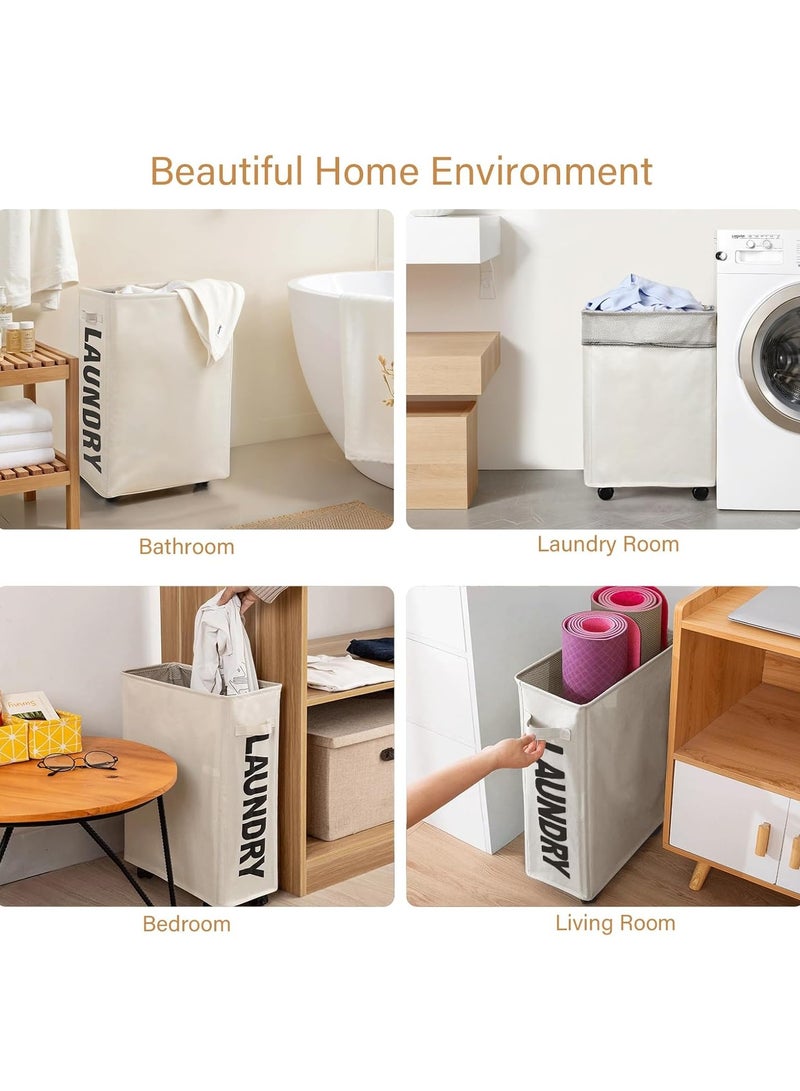 2 سلة الغسيل الصغيرة المتدحرجة، حمالة الغسيل المتدحرجة، فرزة الغسيل القابلة للطي، سلة تخزين الملابس المتسخة مع عجلات ومقابض - Image 5