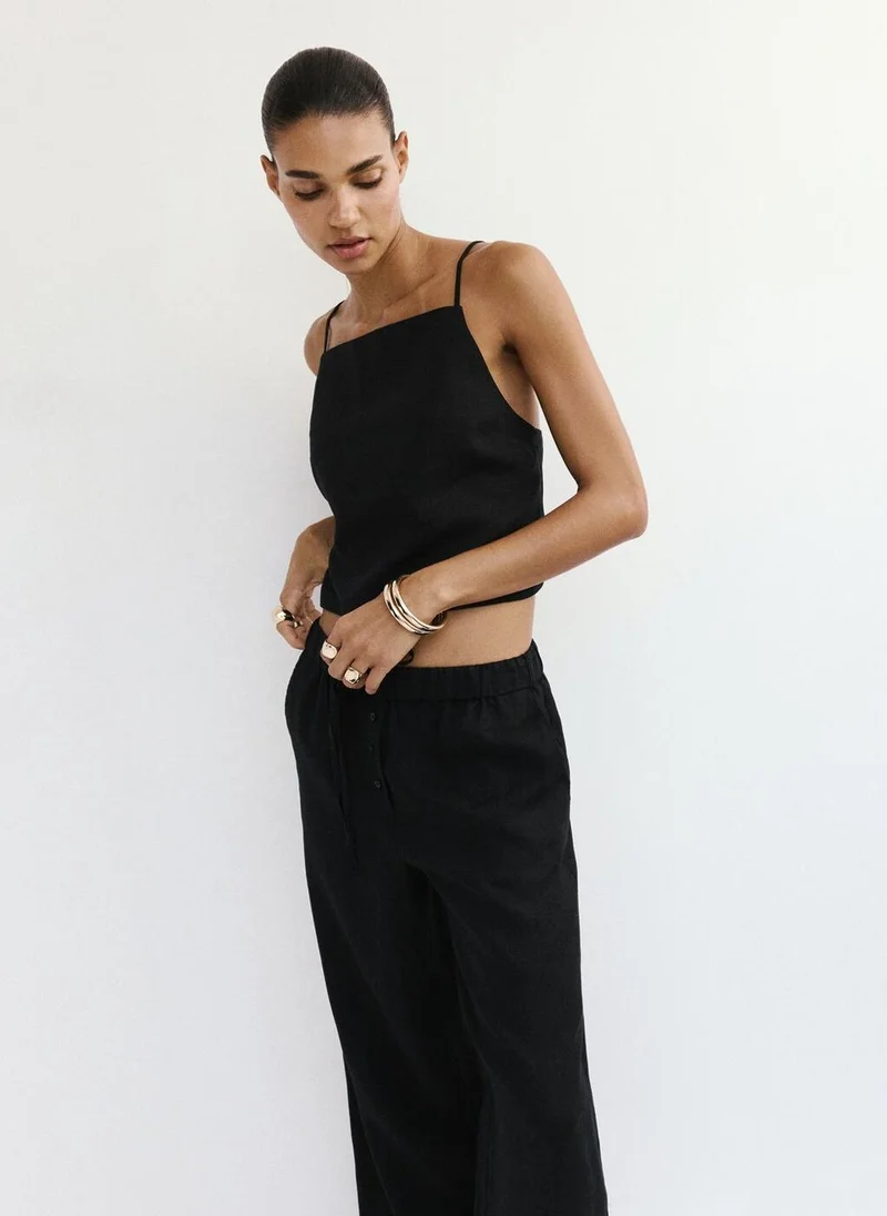 Mango 99-NEGRO Wide-Leg Linen Pants for Women | Best Price UAE