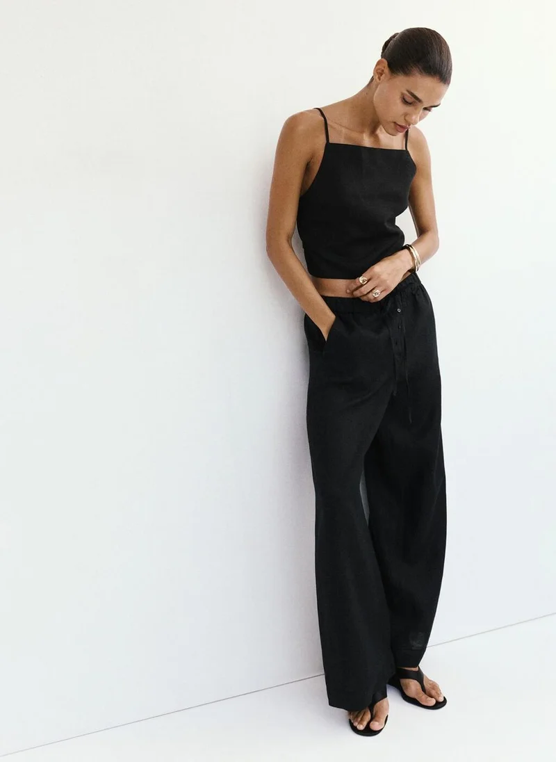 Mango 99-NEGRO Wide-Leg Linen Pants for Women | Best Price UAE