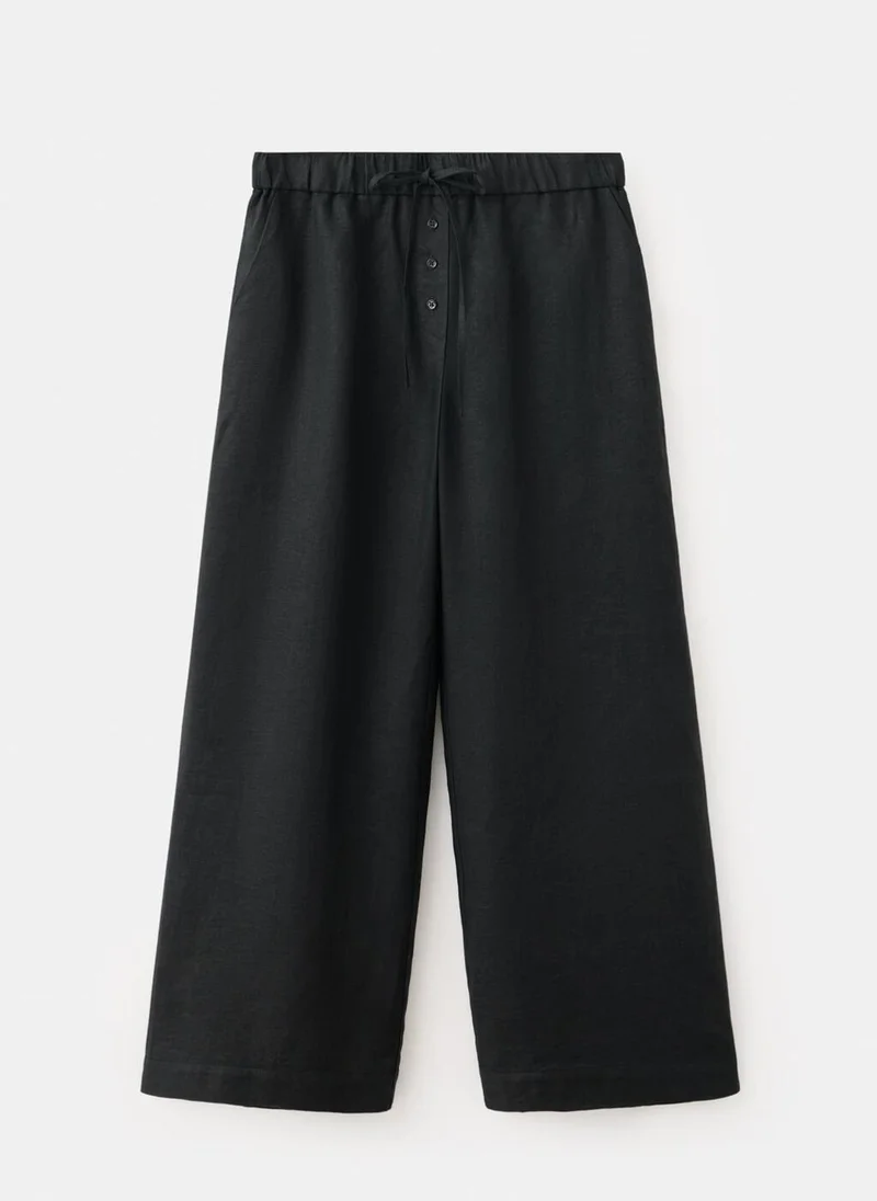 Mango 99-NEGRO Wide-Leg Linen Pants for Women | Best Price UAE