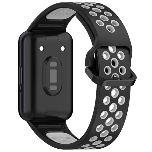 Wisely Adjustable Silicon Band Strap for Samsung Galaxy Fit 3 Straps Watch Silicone Replacement Band Bracelet, Black/Grey - Image 3