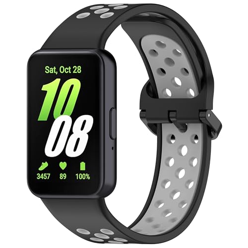 Wisely Adjustable Silicon Band Strap for Samsung Galaxy Fit 3 Straps Watch Silicone Replacement Band Bracelet, Black/Grey - Image 2