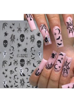 HOXIEYA Halloween Nail Art Stickers Decal for Nail Art,Red Black Spider with Rhinestone Nail Design for Halloween Day of Death Nail Sticker for Women Girl Manicure Decor 