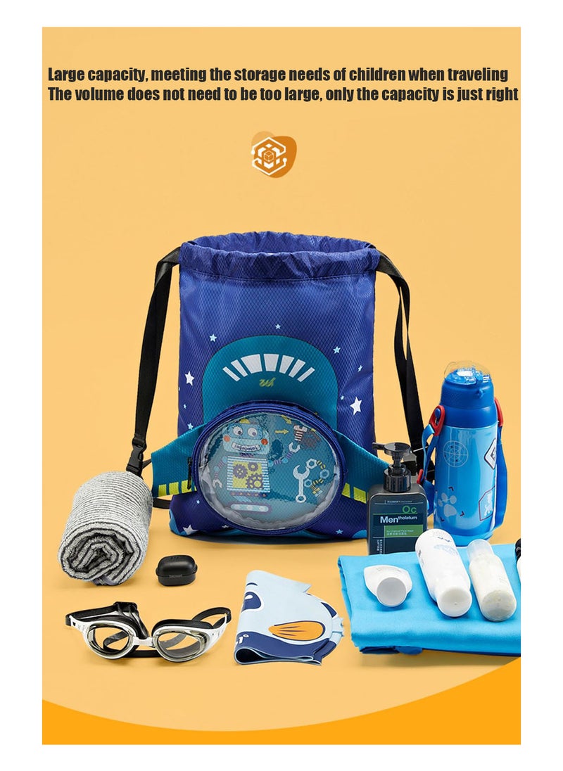 MissTiara - 4-Piece Kids Drawstring Waterproof Backpack Swimming Goggle Cap Set Drawstring Wet and Dry Separated Swim Bag for Girls and Boys with Swimming Cap, Swimming Goggles, Ear Plugs and Nose Clip - Image 1