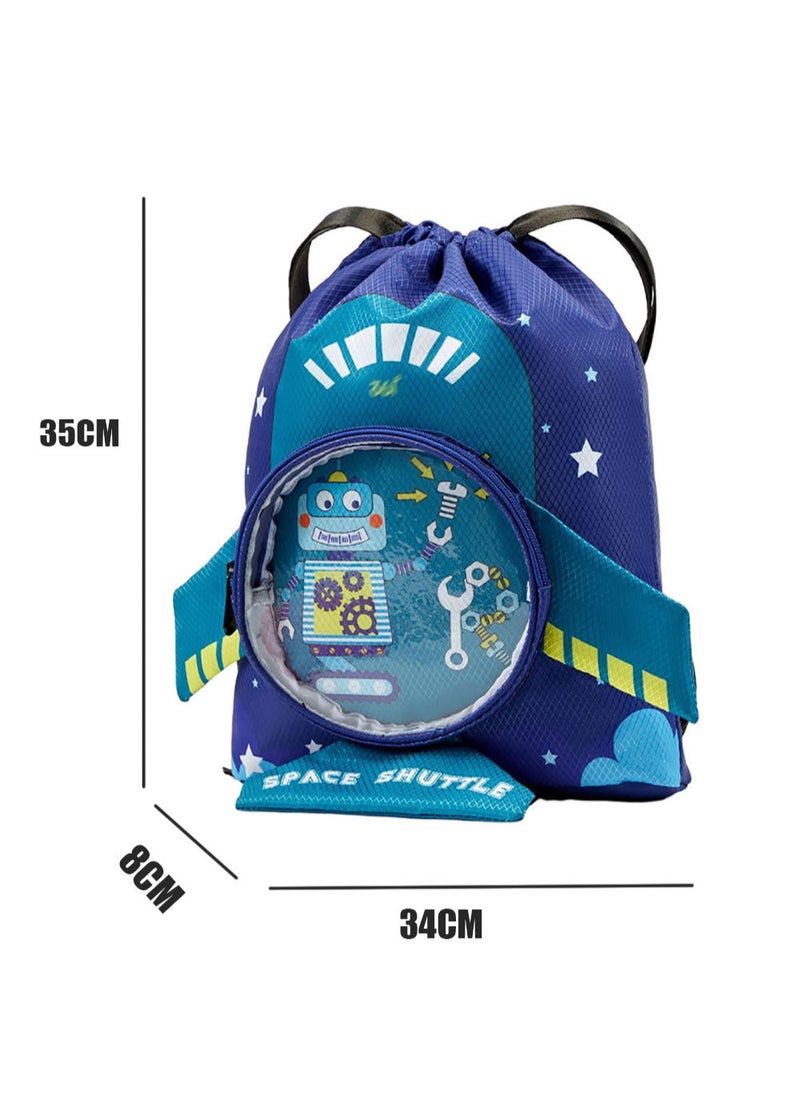MissTiara - 4-Piece Kids Drawstring Waterproof Backpack Swimming Goggle Cap Set Drawstring Wet and Dry Separated Swim Bag for Girls and Boys with Swimming Cap, Swimming Goggles, Ear Plugs and Nose Clip - Image 1