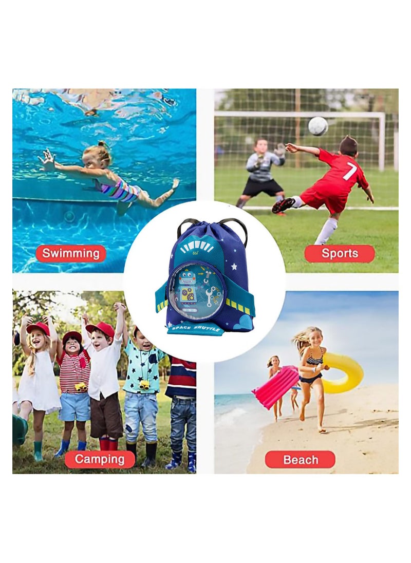 MissTiara - 4-Piece Kids Drawstring Waterproof Backpack Swimming Goggle Cap Set Drawstring Wet and Dry Separated Swim Bag for Girls and Boys with Swimming Cap, Swimming Goggles, Ear Plugs and Nose Clip - Image 1