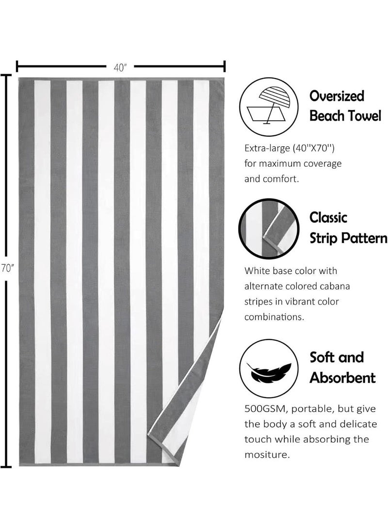 Large Beach Towel Oversized - 40"X70" Big Mens Beach Towesl, Extra Large Thick Gray Beach Towels, XL Wide Fluffy Swimming Towel Oversize, Giant Stripe Cotton Pool Towel for Adults - Image 4