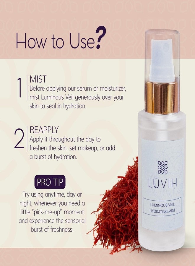 LUVIH Luminous Veil Hydrating Facial Mist for Women & Men - Rosewater Face Mist Enriched with Saffron, Pure Jasmine, Neroli & More - Face Skincare That Uplifts, Hydrates & Soothes, 50 mL - Image 3