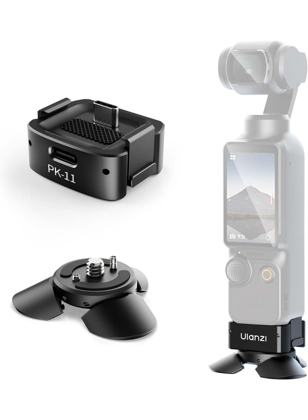 ULANZI Pocket 3 short-leg base set, suitable for DJI Osmo Pocket 3, including Pocket3 mini tripod + Arri positioning base (Type-C), automatic opening and closing, ready to stand, mini and portable