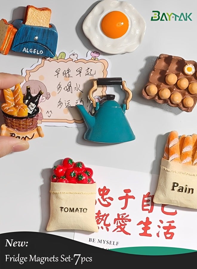 بيتك مغناطيس ثلاجة للمطبخ بشكل طعام، طقم 7 قطع لتثبيت الصور والملاحظات - Image 1