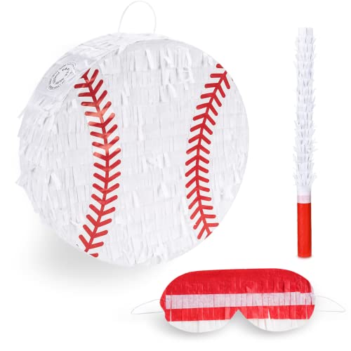 Birchio Baseball Pinata Bundle with a Blindfold and Bat 13x13x4 Baseball Pinata for Boys Perfect for Birthday Party Sport Theme Party Decoration - Image 1
