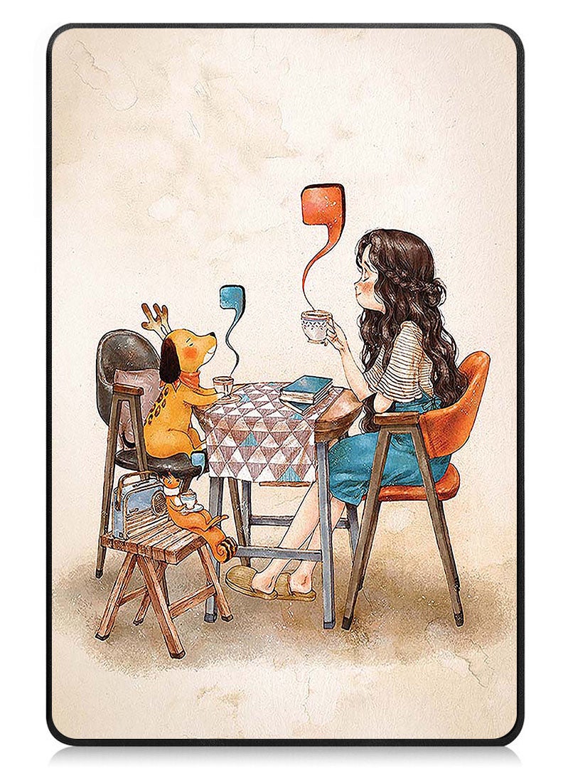 Theodor Protective Flip Case For Samsung Galaxy Tab A9 Plus With Trifold Stand Auto Wake Sleep Shockproof Cover Drinking coffee with pets - Image 1