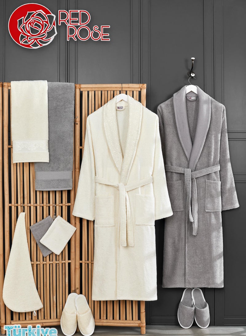 Red Rose A modern 100% cotton Turkish bathrobe set consisting of 11 pieces: a luxurious experience of comfort and elegance with high-quality cotton material - Image 1