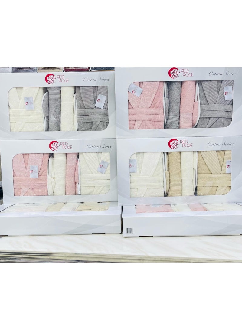 Red Rose A modern 100% cotton Turkish bathrobe set consisting of 11 pieces: a luxurious experience of comfort and elegance with high-quality cotton material - Image 2
