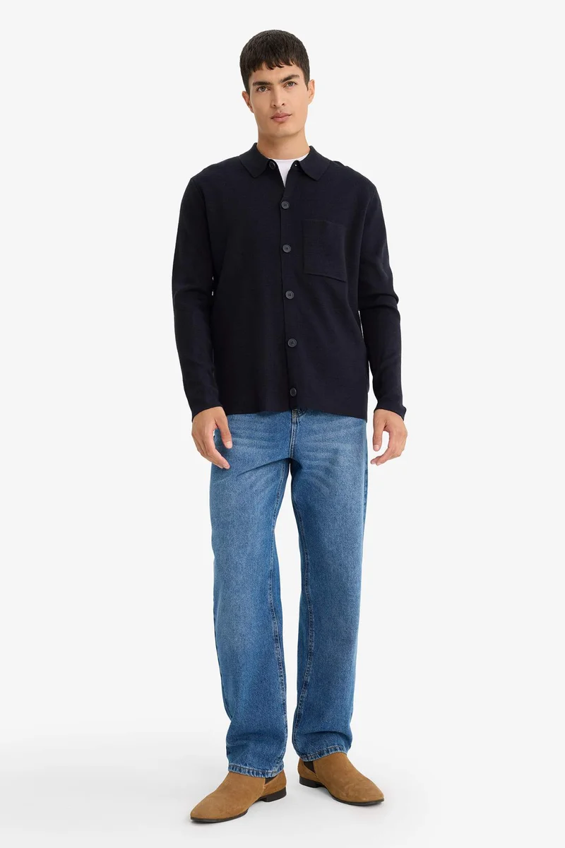 ديفاكتو Standard Fit Polo Collar Knitwear Cardigan
