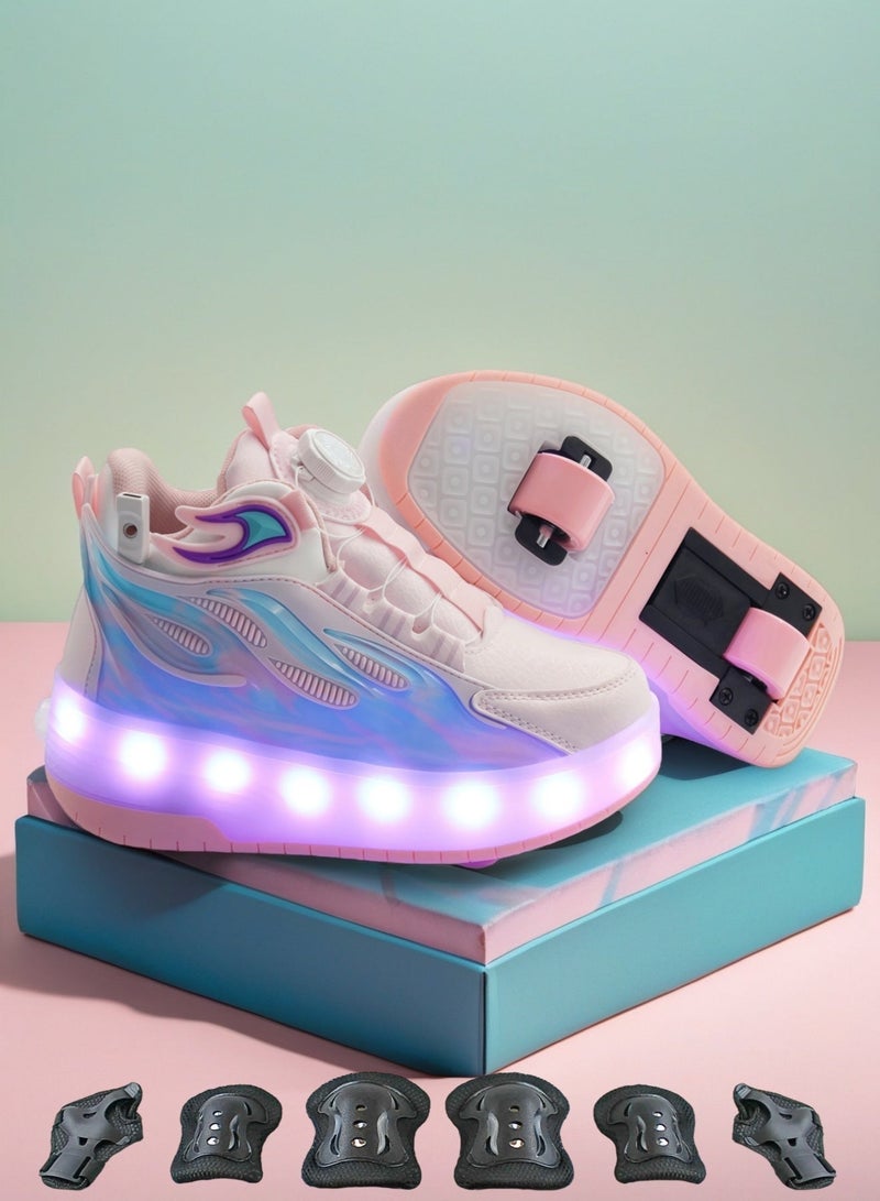 EASY FUTURE Roller Skate Shoes with Flashing Wheels Roller Sport Sneakers for Kids Skate Sneakers Indoor Outdoor Children's Gift Including Protective Gear  NO.1304P - Image 1