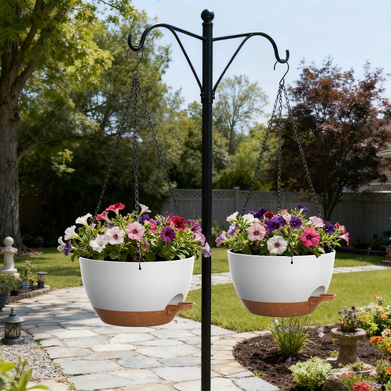 UOUZ 13 Inch 2 Pack Large Self Watering Hanging Planters for Indoor Outdoor Plants, Hanging Plant Pots with Removable 50 Oz Reservoir, Plastic Hanging Basket for Window Porch Garden, White with Brown - Image 4