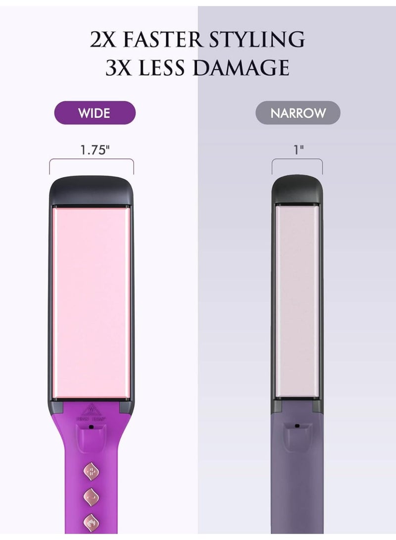 LANDOT Wide Flat Iron for Fast Straightening Thick/Long/Coarse Hair: 1-3/4 Inch Wide Plates, Dual Voltage & Adjustable Heat - Image 3