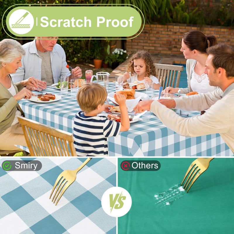 Smiry Rectangle Table Cloth, Waterproof Vinyl Tablecloths with Flannel Backing, Wipeable Buffalo Plaid Table Cover for Dining, Indoor and Outdoor (Aquamarine & White, 60"x84") - Image 5