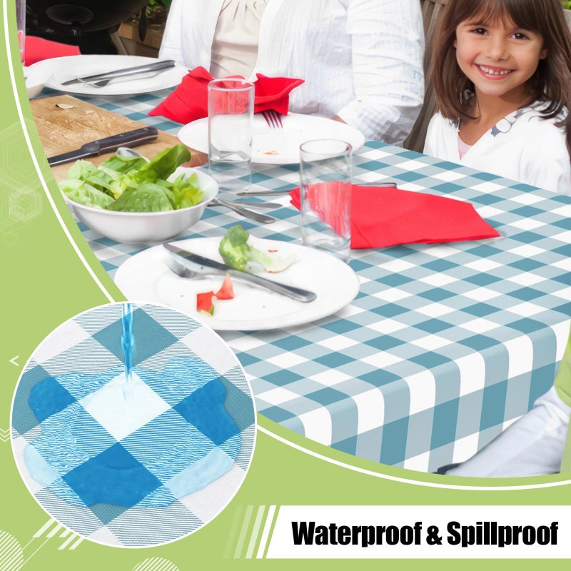 Smiry Rectangle Table Cloth, Waterproof Vinyl Tablecloths with Flannel Backing, Wipeable Buffalo Plaid Table Cover for Dining, Indoor and Outdoor (Aquamarine & White, 60"x84") - Image 2