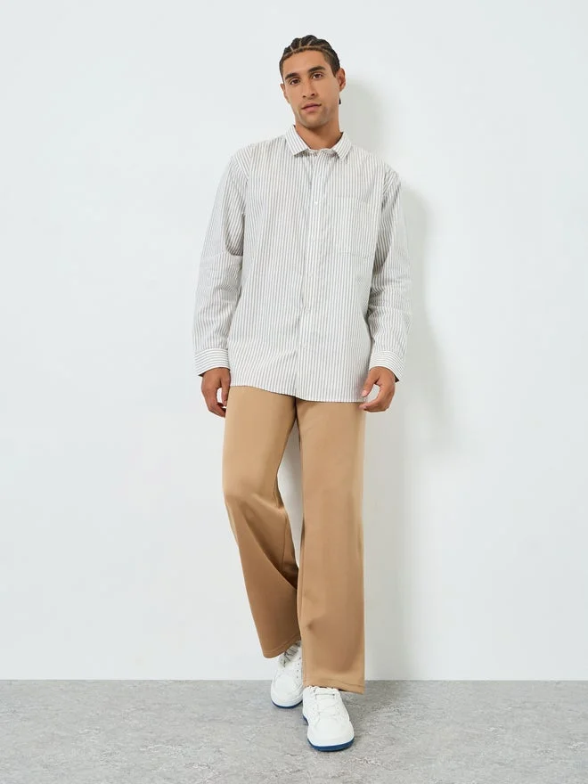 Styli Styli Men White Relaxed Fit Cotton Striped Shirt