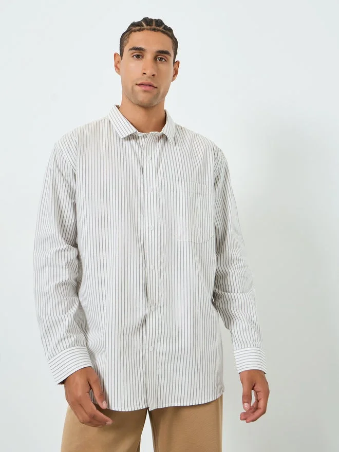 Styli Styli Men White Relaxed Fit Cotton Striped Shirt