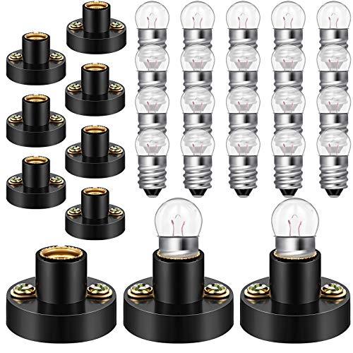 Honoson 30 Pieces E10 Screw Mini Bulbs Warm White Light and E10 Mini Screw Type Bulb Socket Black Plastic Bulbs Holder for Student Experiment Lighting DIY Accessories, 1.5V, 0.3A - Image 1