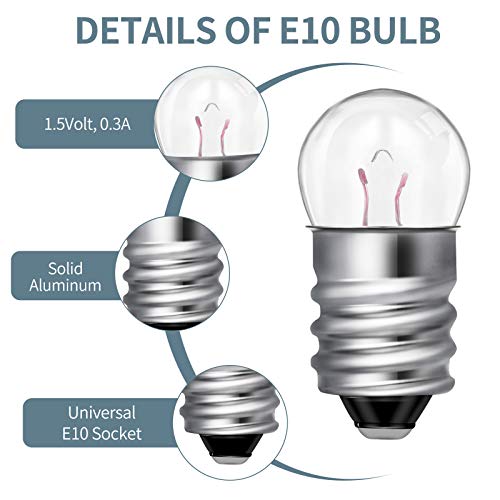 Honoson 30 Pieces E10 Screw Mini Bulbs Warm White Light and E10 Mini Screw Type Bulb Socket Black Plastic Bulbs Holder for Student Experiment Lighting DIY Accessories, 1.5V, 0.3A - Image 3