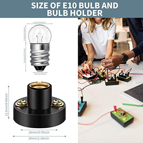 Honoson 30 Pieces E10 Screw Mini Bulbs Warm White Light and E10 Mini Screw Type Bulb Socket Black Plastic Bulbs Holder for Student Experiment Lighting DIY Accessories, 1.5V, 0.3A - Image 2
