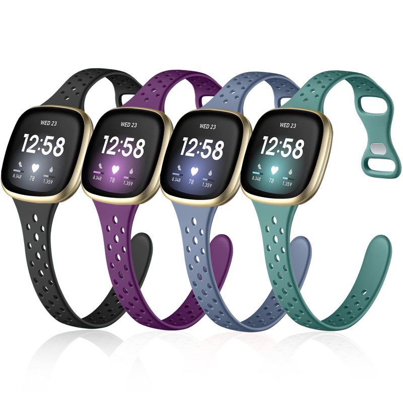 Laffav Bands Compatible with Fitbit Versa 3Versa 4Fitbit Sense bands for Women Men Slim Soft Silicone Sport Strap Replacement Wristband Small BlackPine GreenPurpleBlue Gray - Image 2