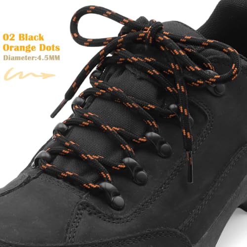 DELELE Hiking Shoe Laces for Boots, 2 Pair 51 inch Black Orange Dots Round Boot Laces Heavy Duty, Work Shoelaces Strings - Image 2