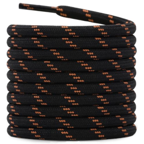 DELELE Hiking Shoe Laces for Boots, 2 Pair 51 inch Black Orange Dots Round Boot Laces Heavy Duty, Work Shoelaces Strings - Image 1