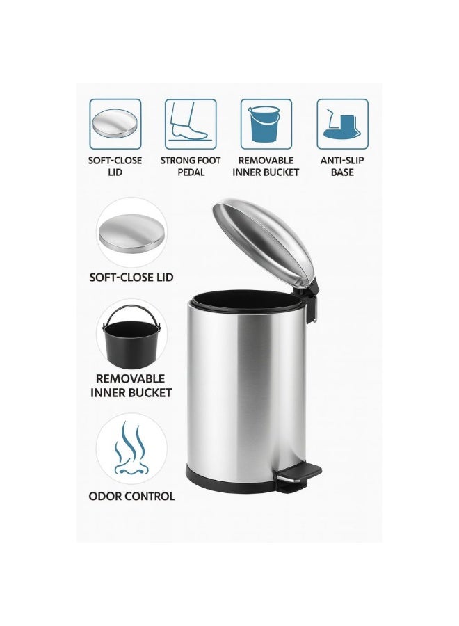 Primanova Turkish Basket Stainless Steel Trash Can With Soft Close and Durable and Pedal 30 Liter -Silver - Image 4
