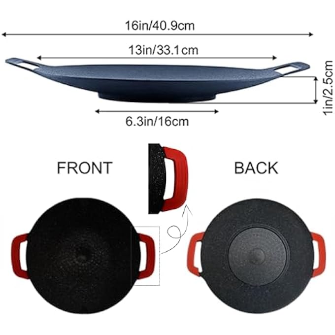 ريحني مقلاة شواء على الطريقة الكورية، مقلاة دائرية غير لاصقة بدون دخان بمقبض من السيليكون، مقلاة شواء مطلية بالحجر الطبي، مقلاة للقلي والتخييم الداخلي والخارجي، صينية خبز - Image 3
