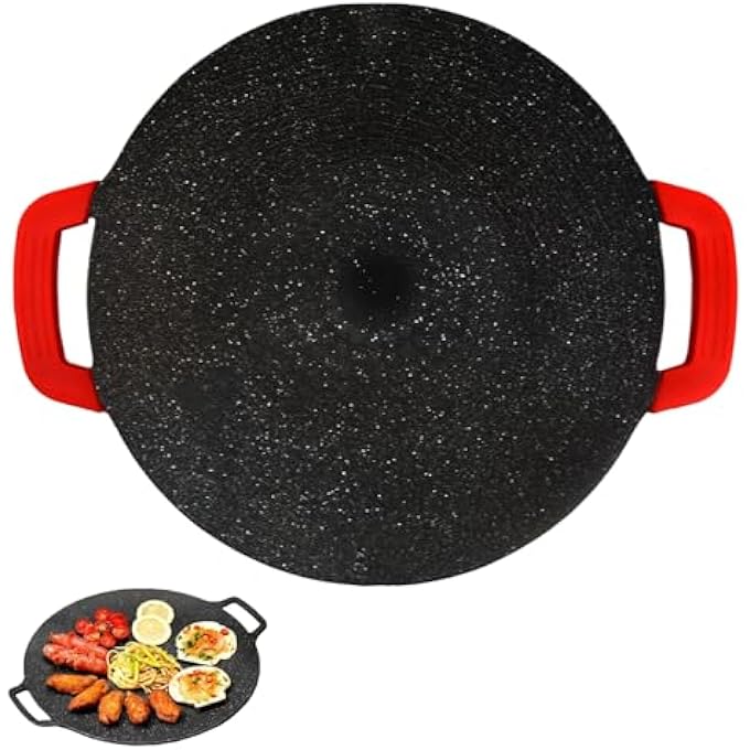 ريحني مقلاة شواء على الطريقة الكورية، مقلاة دائرية غير لاصقة بدون دخان بمقبض من السيليكون، مقلاة شواء مطلية بالحجر الطبي، مقلاة للقلي والتخييم الداخلي والخارجي، صينية خبز - Image 1