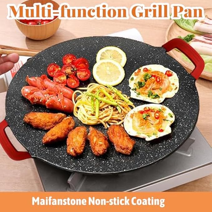 ريحني مقلاة شواء على الطريقة الكورية، مقلاة دائرية غير لاصقة بدون دخان بمقبض من السيليكون، مقلاة شواء مطلية بالحجر الطبي، مقلاة للقلي والتخييم الداخلي والخارجي، صينية خبز - Image 5