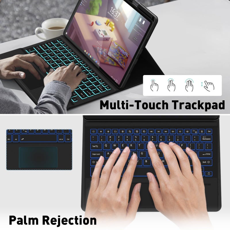 DoohowCase Keyboard Case Touch for Lenovo Yoga Tab Plus 12.7" 2025, Bluetooth Keyboard with Trackpad & Twill Cover Case & Adjustable Kickstand & Lighting Keys for Lenovo Yoga Tab Plus 12.7 inch - Image 3