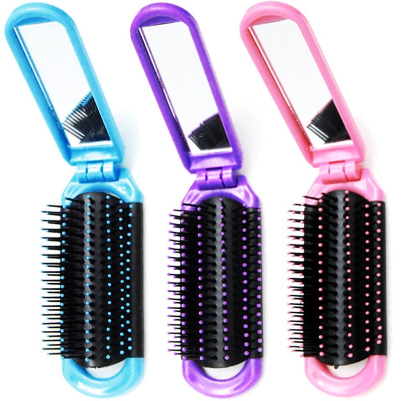 3 Pack Mini Folding Mirror Pretty Detangler Hair Brush Detangling Comb for Adults  Kids