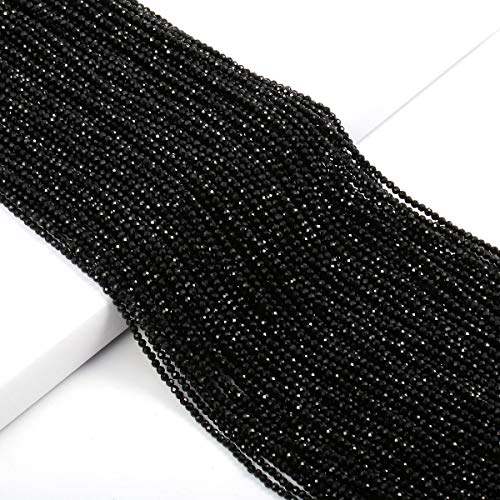 LE SKY Black Spinel Beads Artificial Faceted Small Round Loose Beads 2mm 15 inch 3 Strands for Jewelry Making Charms Necklace Bracelet - Image 1