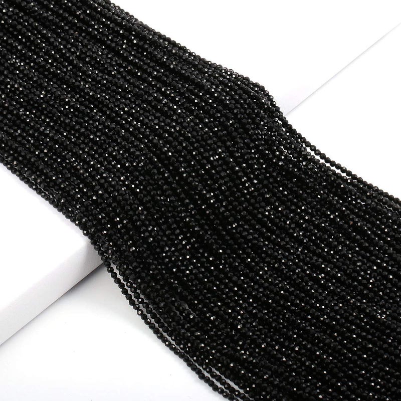 LE SKY Black Spinel Beads Artificial Faceted Small Round Loose Beads 2mm 15 inch 3 Strands for Jewelry Making Charms Necklace Bracelet - Image 3