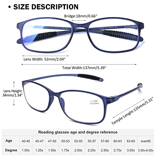 AQWANO TR90 Flexible Reading Glasses for Men Women, Blue Light Blocking Computer Readers, 4 Pack Unbreakable Frames Lightweight Cheaters 1.25 - Image 3
