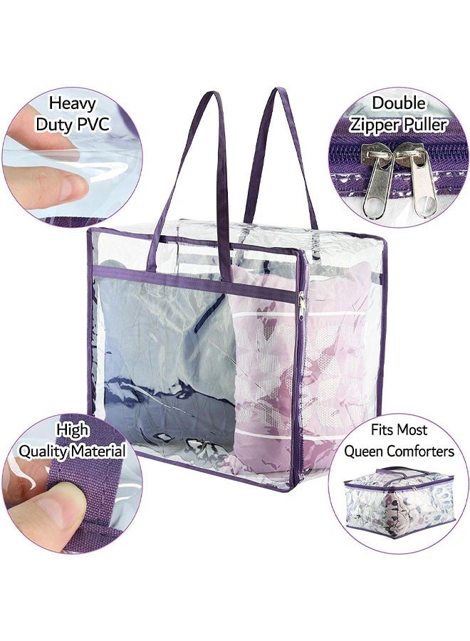 YelaJoy 3 Pack Clear Clothes Storage Bags, 40L Plastic Blanket Storage Bag, Vinyl Foldable Moving Bags with Zipper, Closet Organizers and Storage Containers for Bedding, Duvet, Comforter (Purple,46*23*38cm) - Image 2